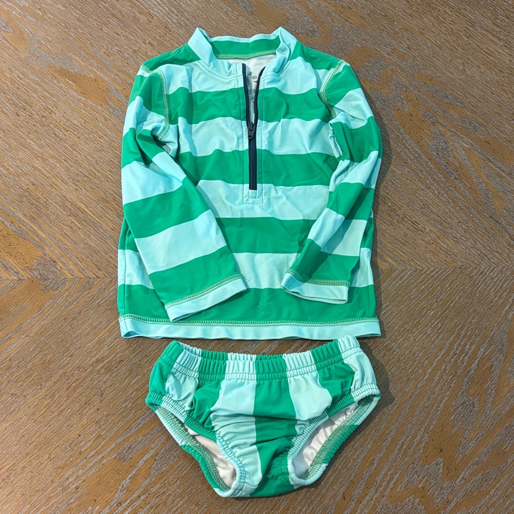 Primary Toddler Green Striped Swim Set